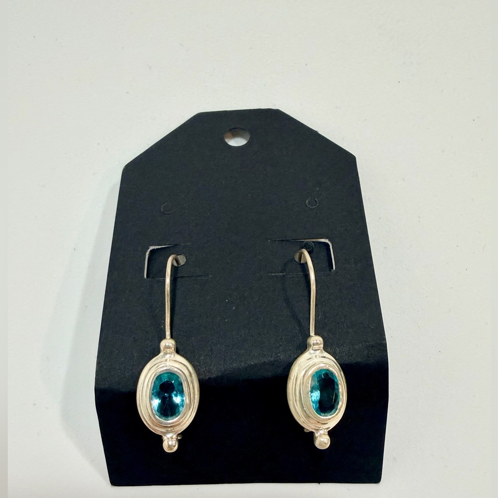 Blue Topaz Gemstone Sterling Silver 925 Oval Cut Dangle Drop Earrings Jewelry